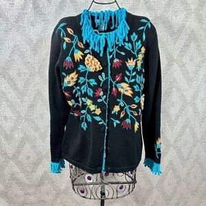 Vintage Berek beaded and embroidered floral button up cardigan size L